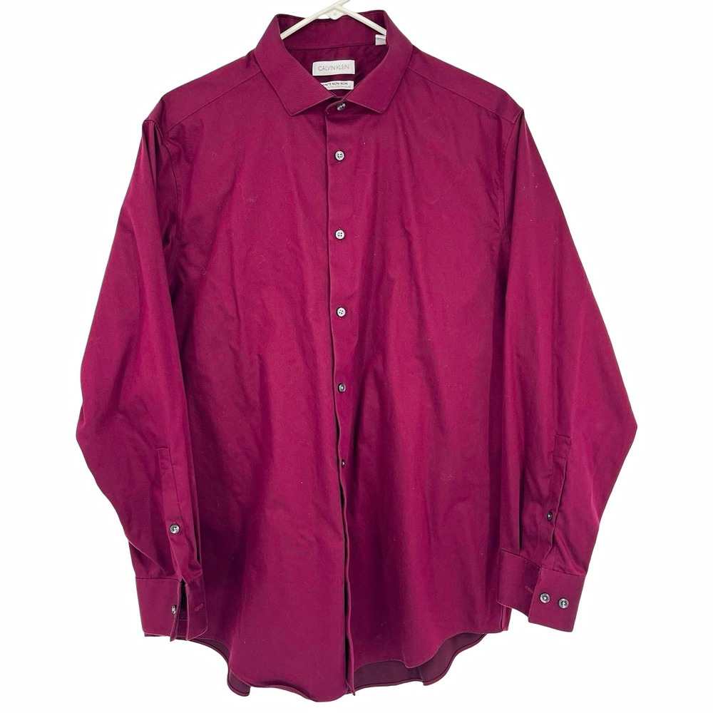 Calvin Klein Infinite Non-Iron Burgundy Solid Slim Stretch Dress Shirt 17 32/33